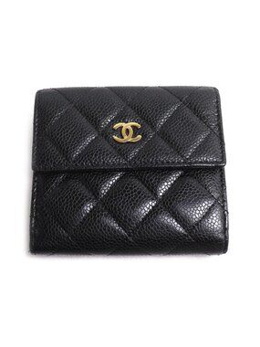 Chanel Quilted Double Hook Bifold Wallet Black